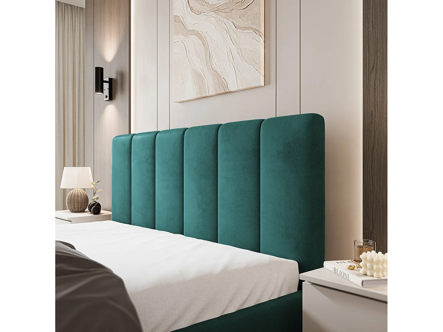Gestoffeerd bed NEMIS 120x200 cm - Fluwelen stof - Zeegroen
