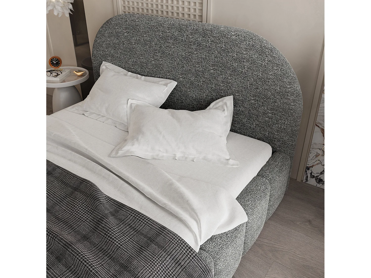 Gestoffeerd bed FLUSSO 180x200 cm - Chenillestof - Grijs
