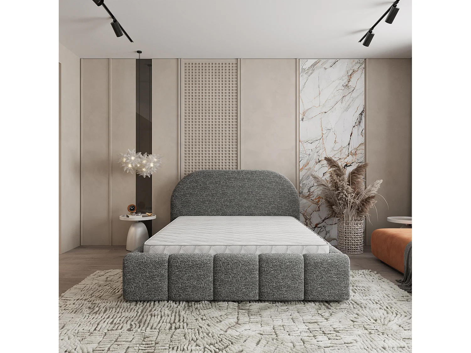 Gestoffeerd bed FLUSSO 180x200 cm - Chenillestof - Grijs