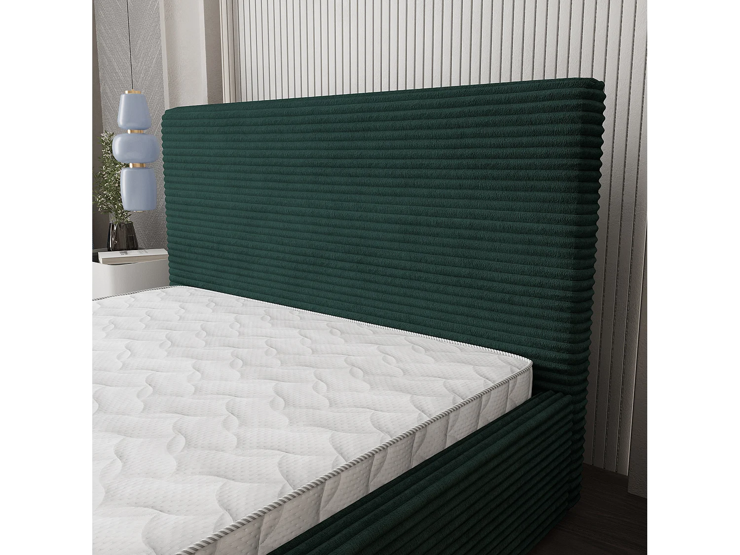 Gestoffeerd bed MIRETTI 200x200 cm - Corduroy stof - Flessengroen