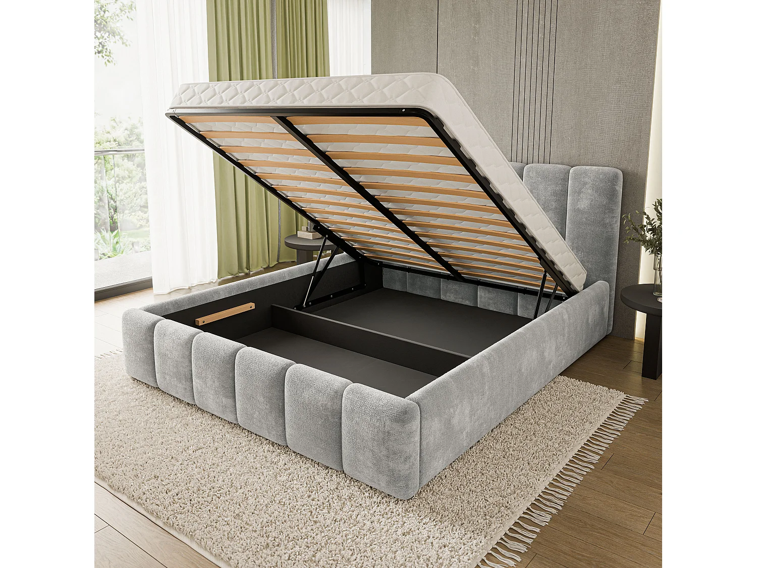Gestoffeerd bed ATTORA 180x200 cm - Chenillestof - Lichtgrijs