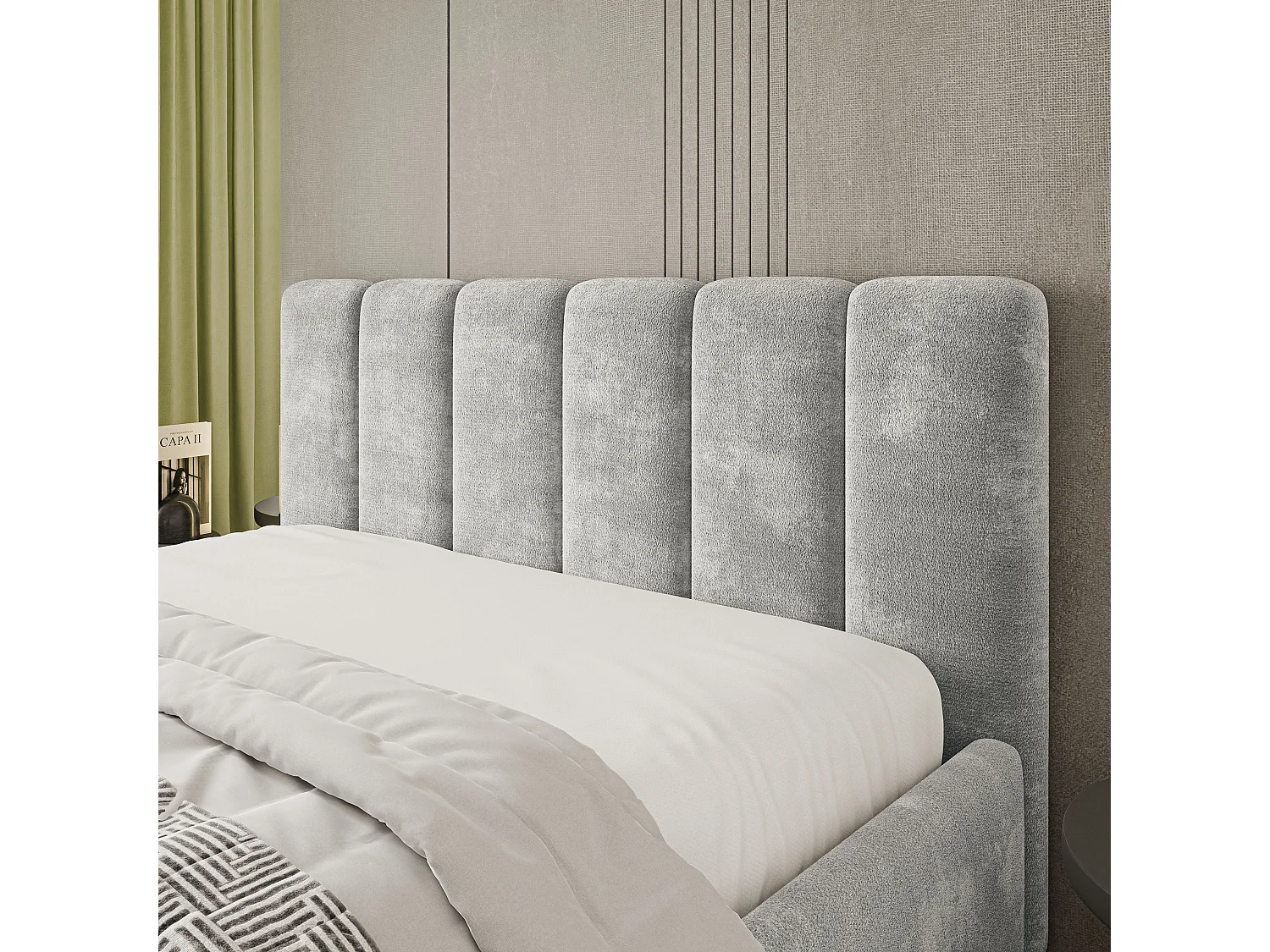 Gestoffeerd bed ATTORA 180x200 cm - Chenillestof - Lichtgrijs