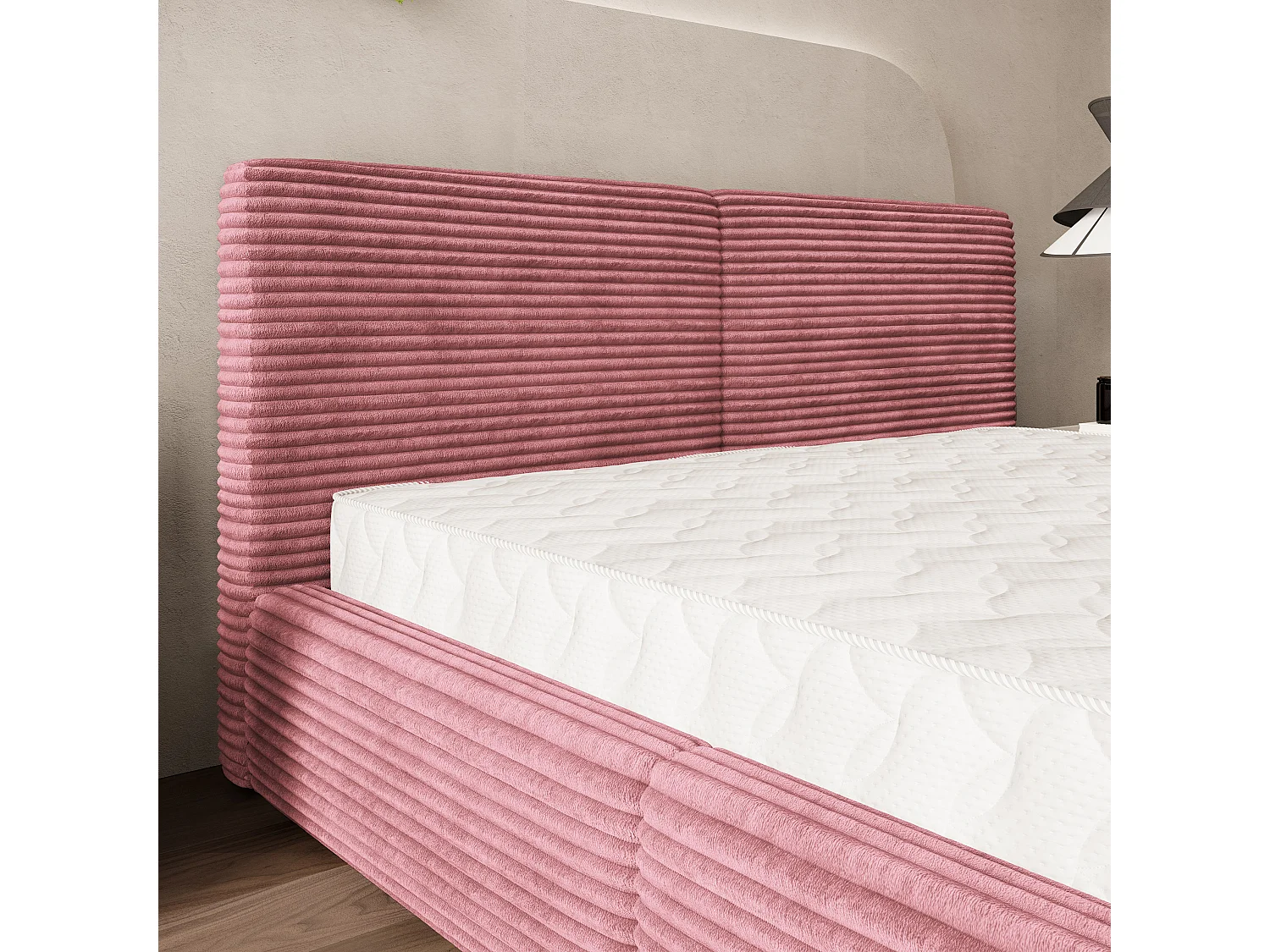 Lit Coffre FELURO 140x200 cm - Velours côtelé - Rose poudré