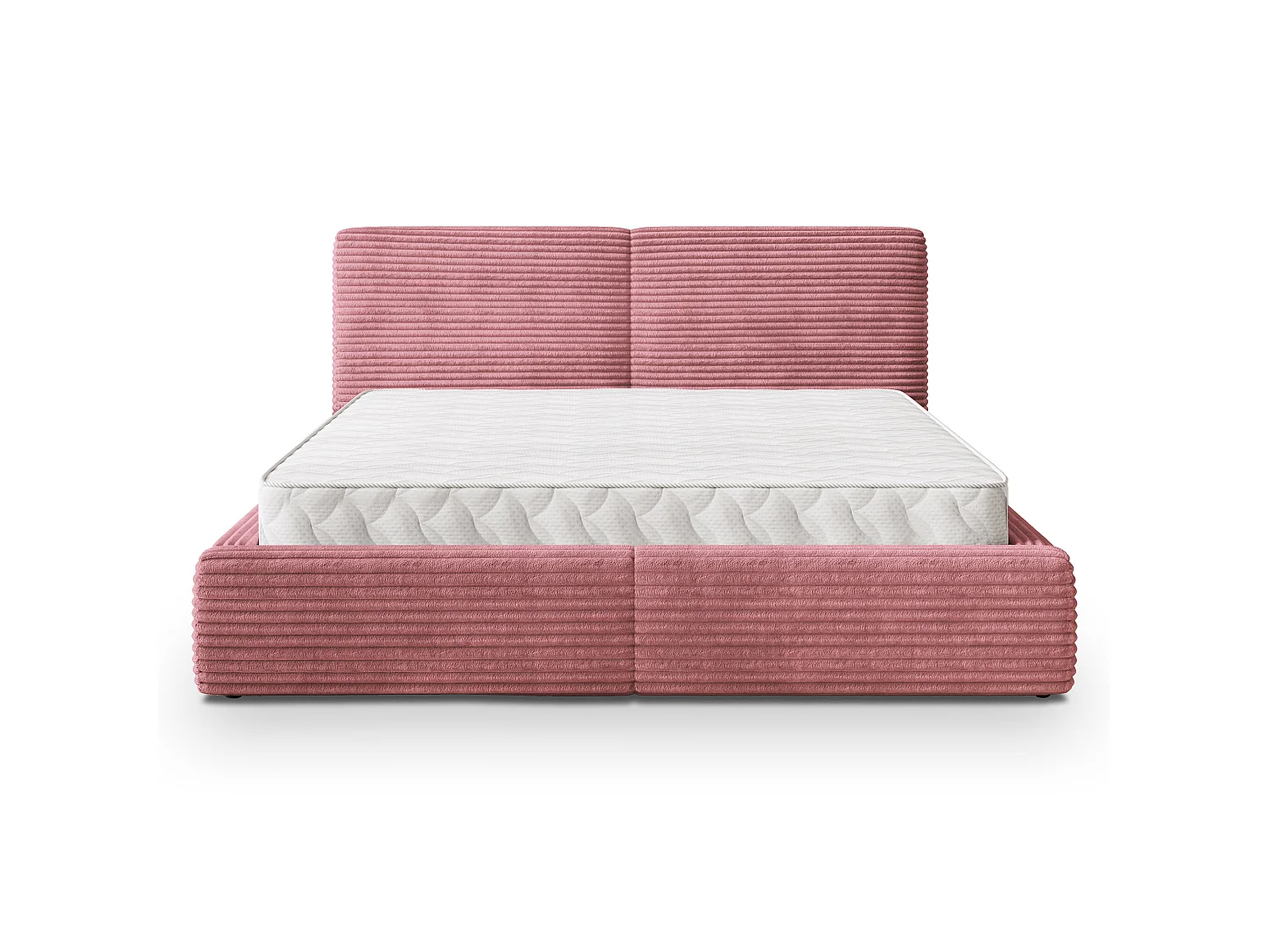Lit Coffre FELURO 140x200 cm - Velours côtelé - Rose poudré