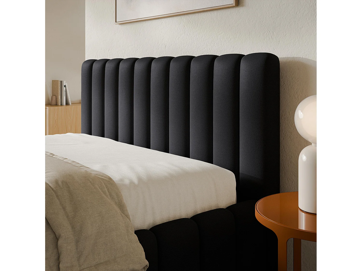 Gestoffeerd bed TEBA 200x200 cm - Pluche stof - Zwart