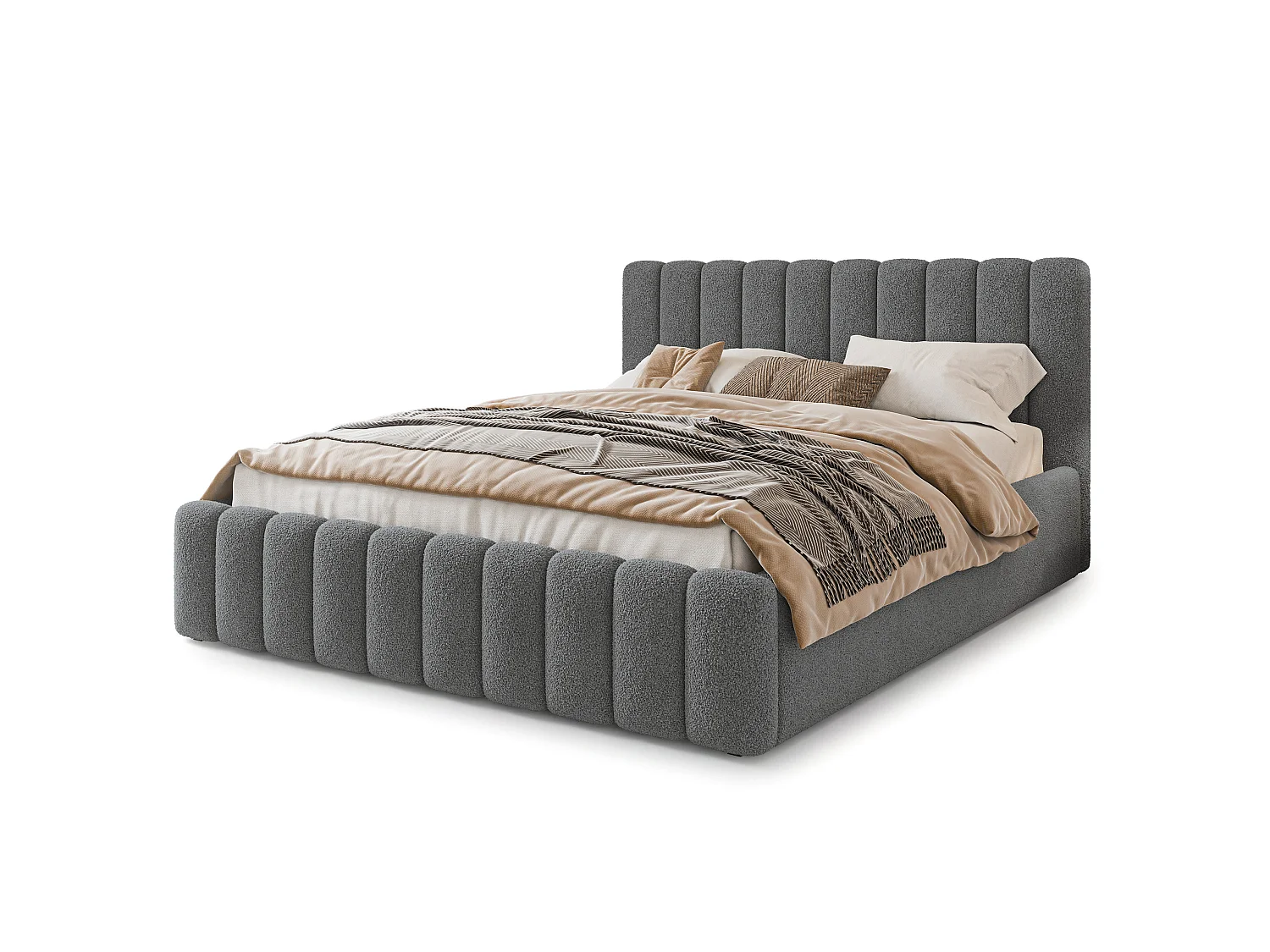 Gestoffeerd bed DINESE 180x200 cm - Bouclé stof - Grijs