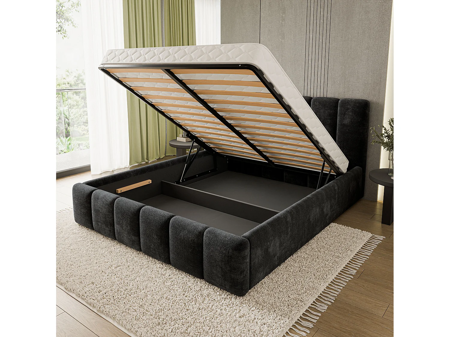 Gestoffeerd bed ATTORA 180x200 cm - Chenillestof - Zwart