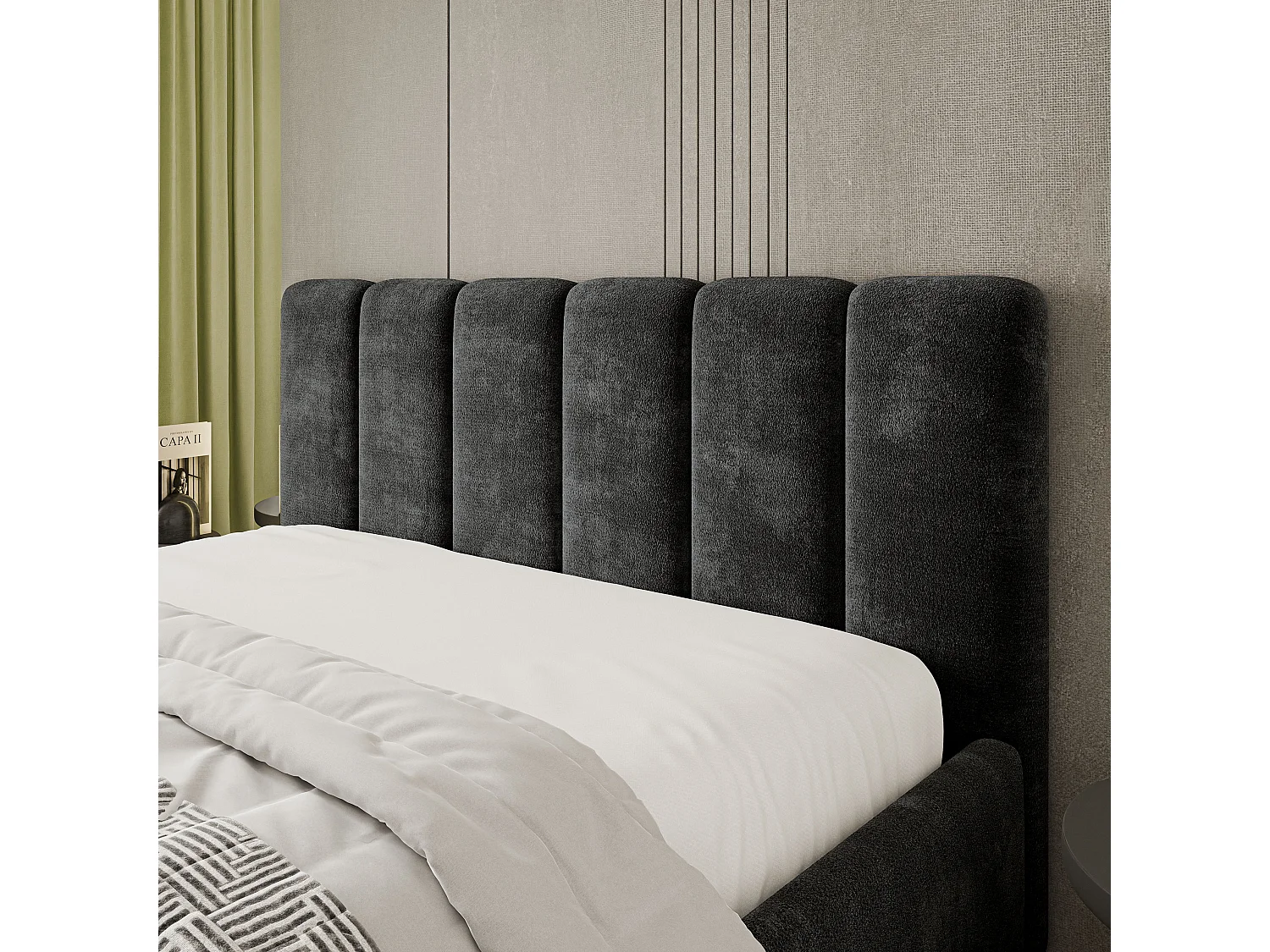 Gestoffeerd bed ATTORA 180x200 cm - Chenillestof - Zwart