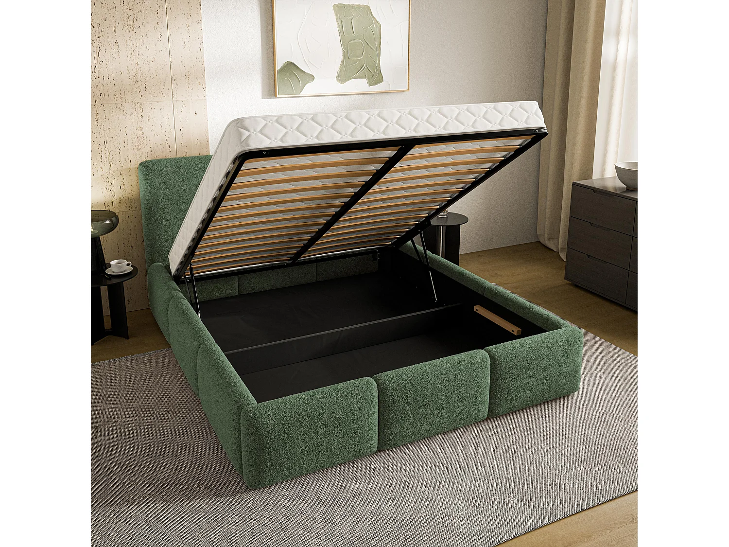 Gestoffeerd bed ARSIL 160x200 cm - Bouclé stof - Groen
