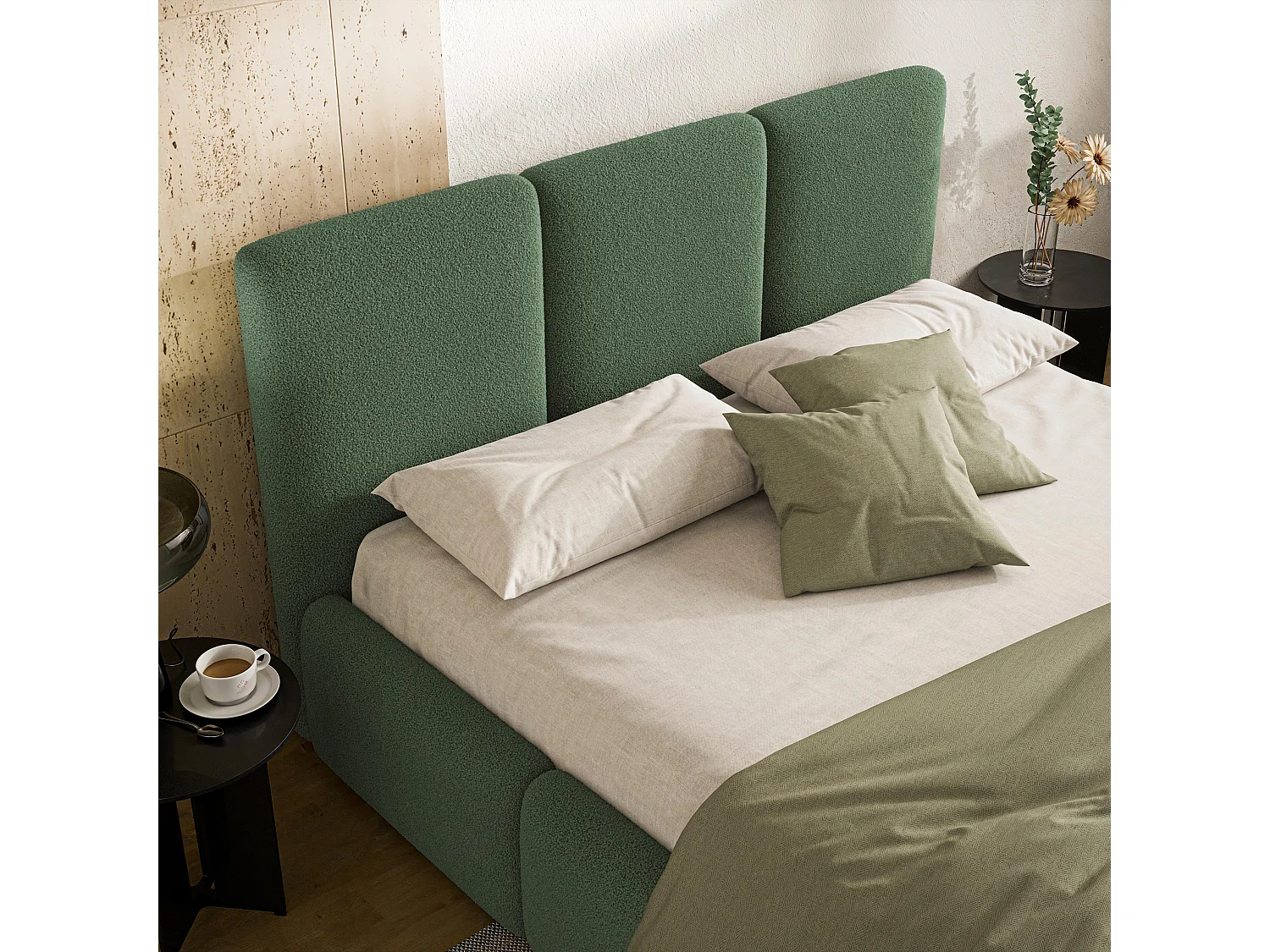 Gestoffeerd bed ARSIL 160x200 cm - Bouclé stof - Groen