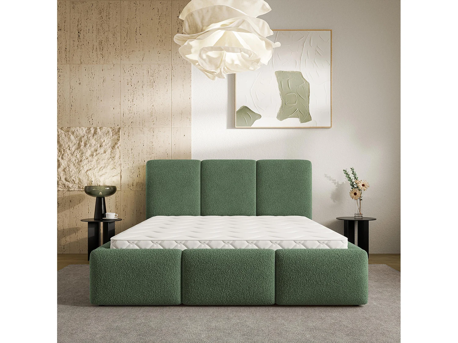 Gestoffeerd bed ARSIL 160x200 cm - Bouclé stof - Groen