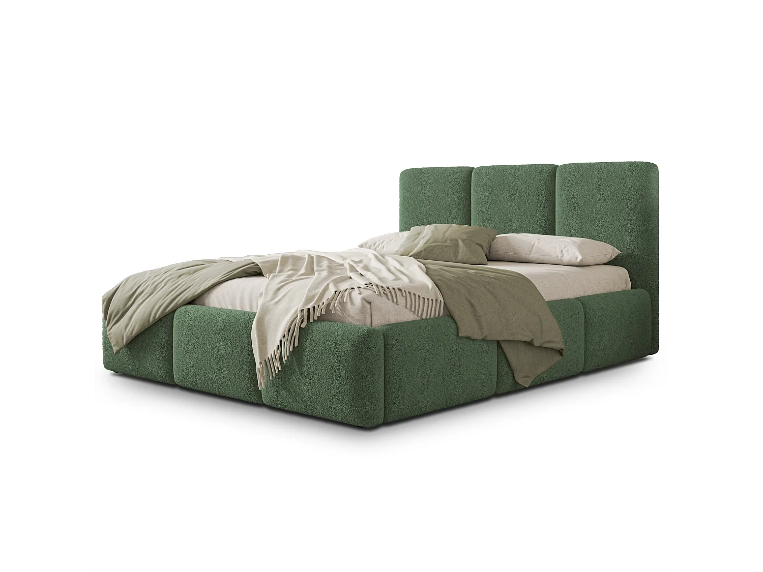 Gestoffeerd bed ARSIL 160x200 cm - Bouclé stof - Groen