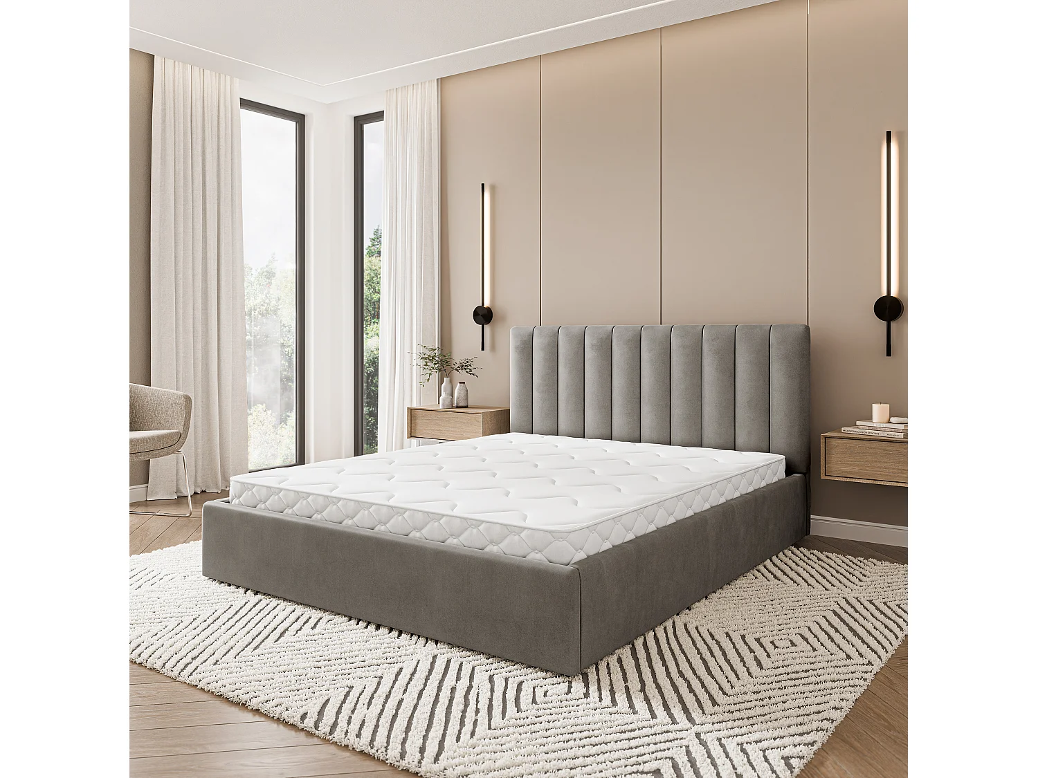 Gestoffeerd bed DEMERA 140x200 cm - Fluwelen stof - Grijs