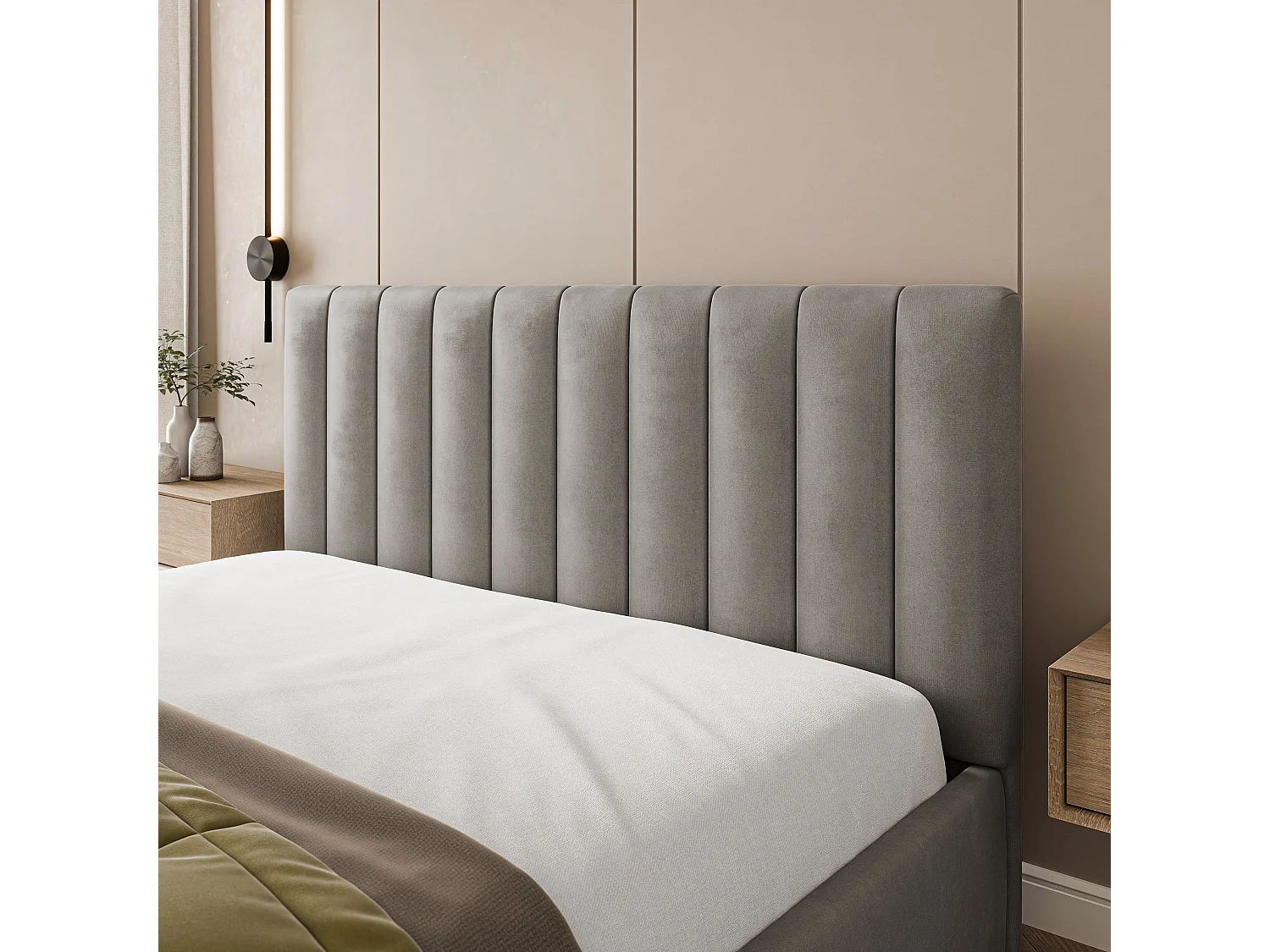 Gestoffeerd bed DEMERA 140x200 cm - Fluwelen stof - Grijs