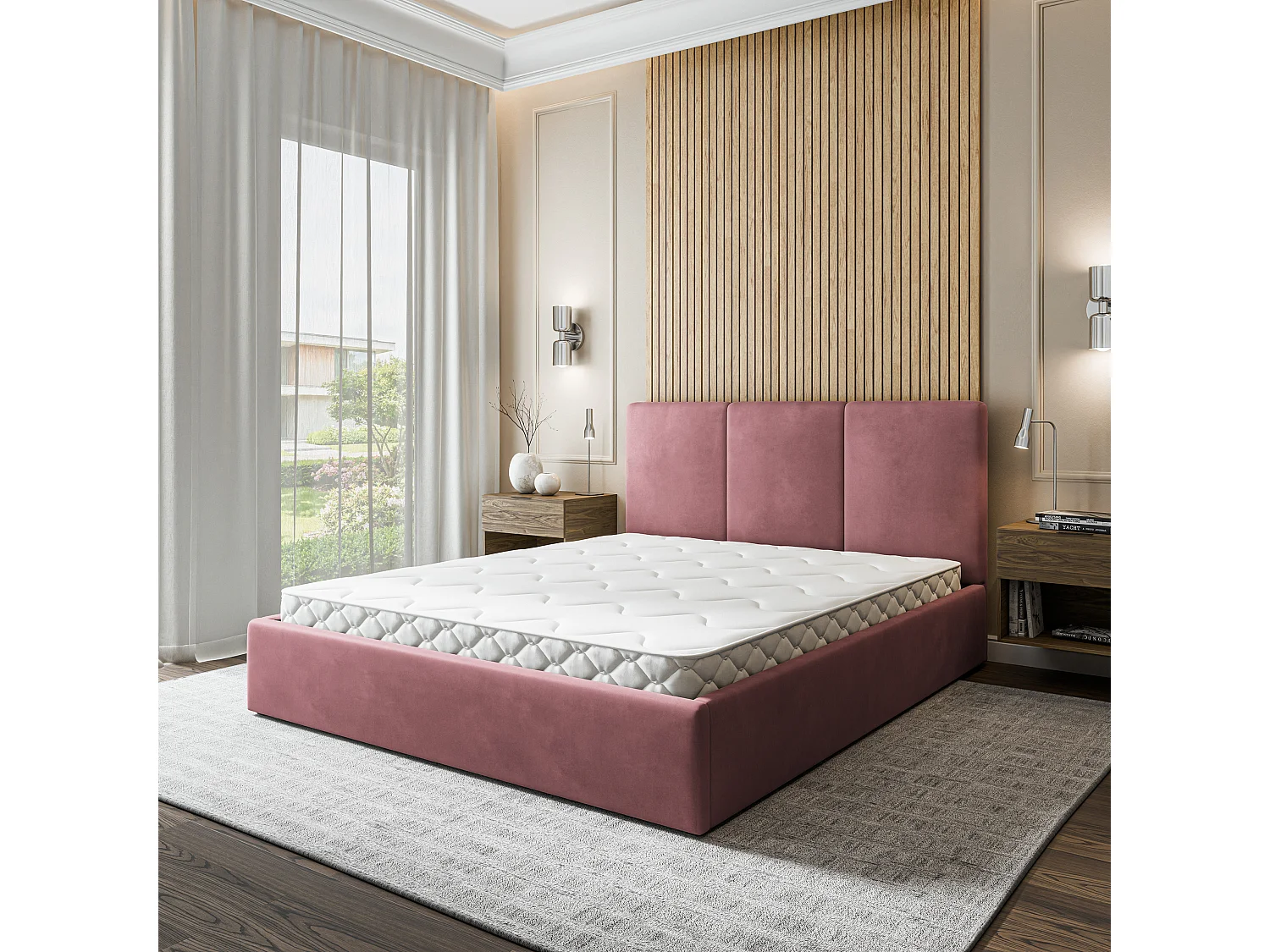 Gestoffeerd bed AZURI 200x200 cm - Fluwelen stof - Roze