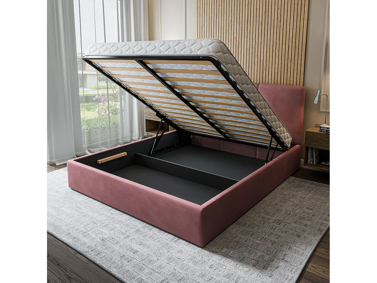 Gestoffeerd bed AZURI 200x200 cm - Fluwelen stof - Roze
