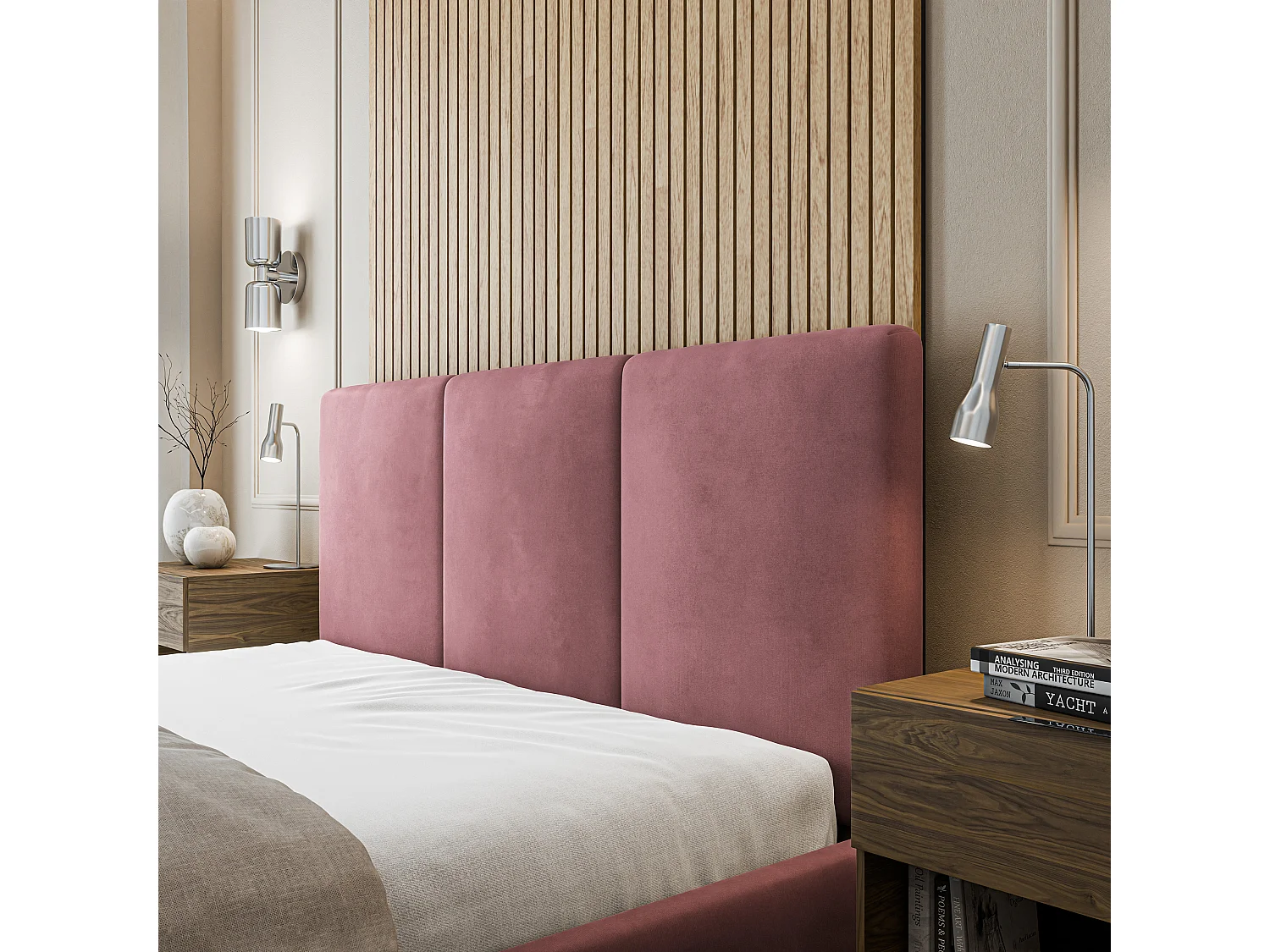 Gestoffeerd bed AZURI 200x200 cm - Fluwelen stof - Roze