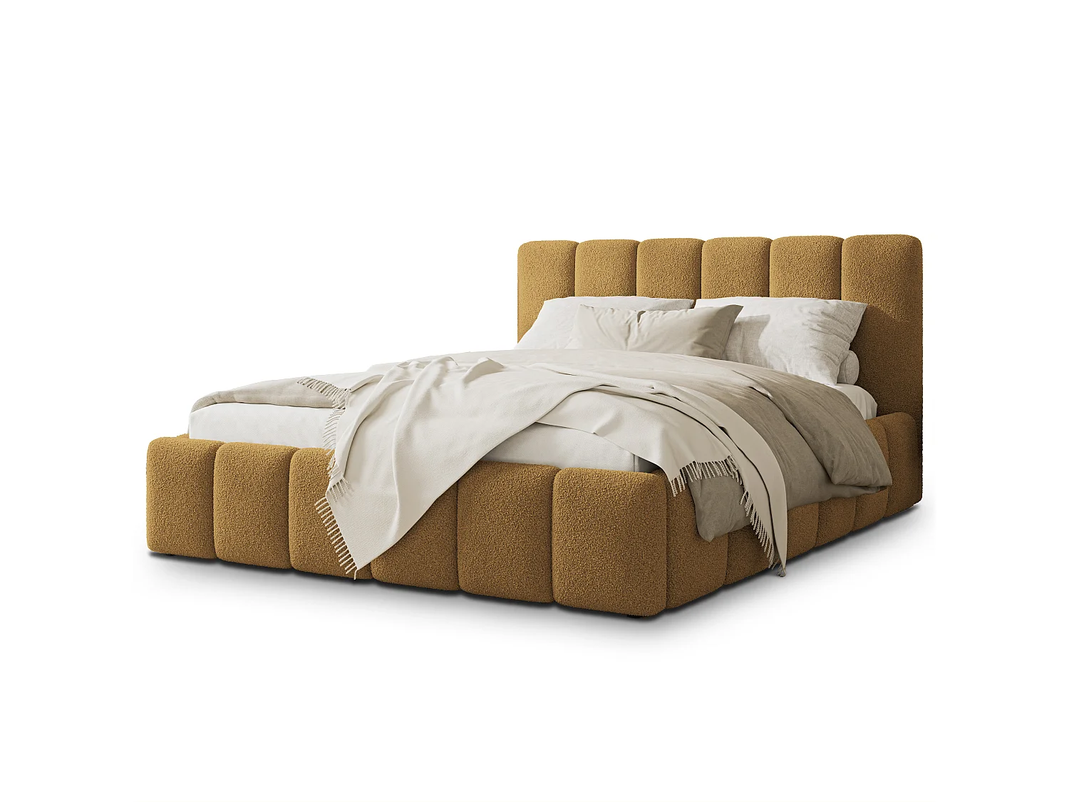 Gestoffeerd bed RANIS 200x200 cm - Bouclé stof - Honingkleurig