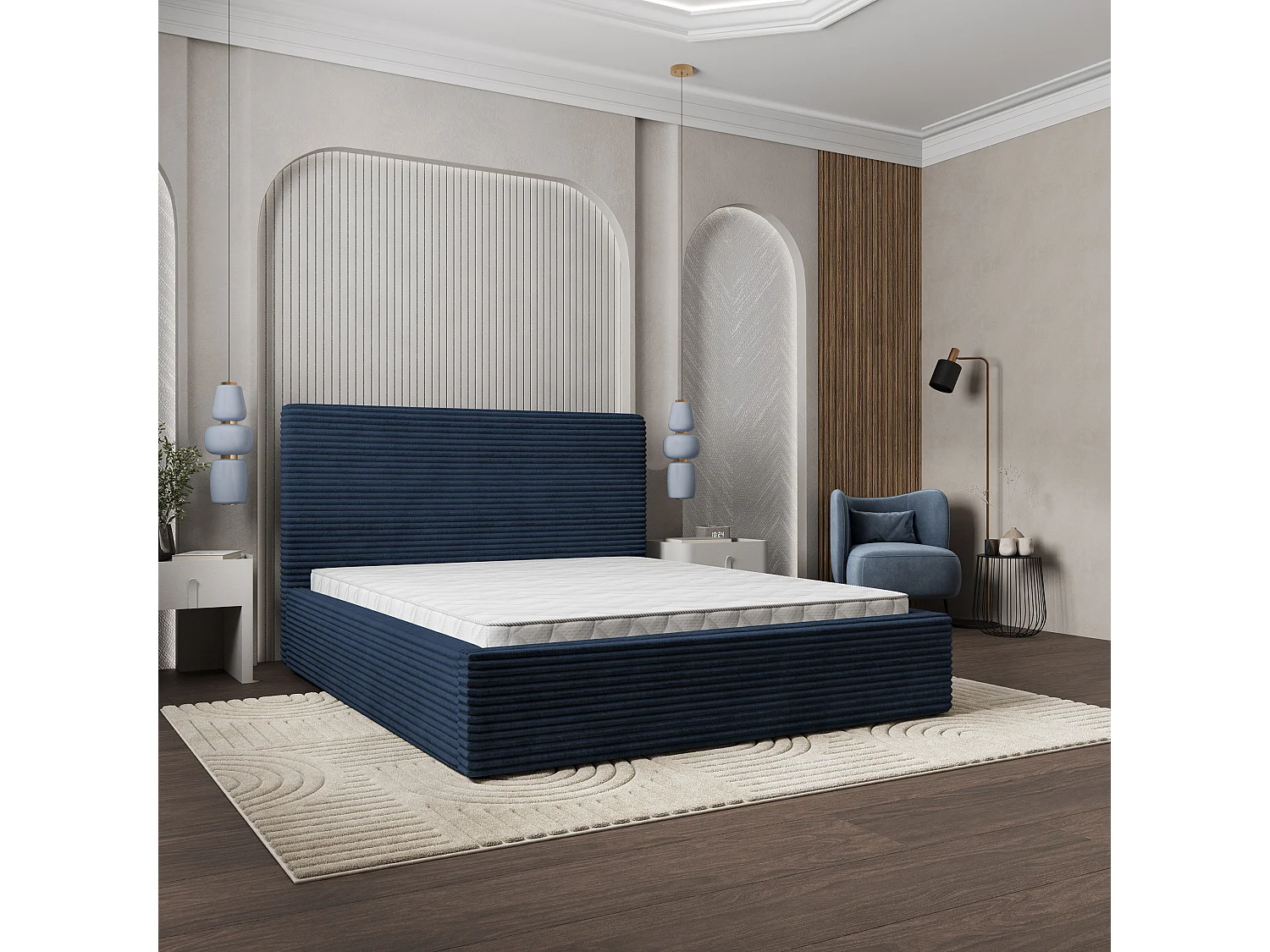 Gestoffeerd bed MIRETTI 120x200 cm - Corduroy stof - Blauw