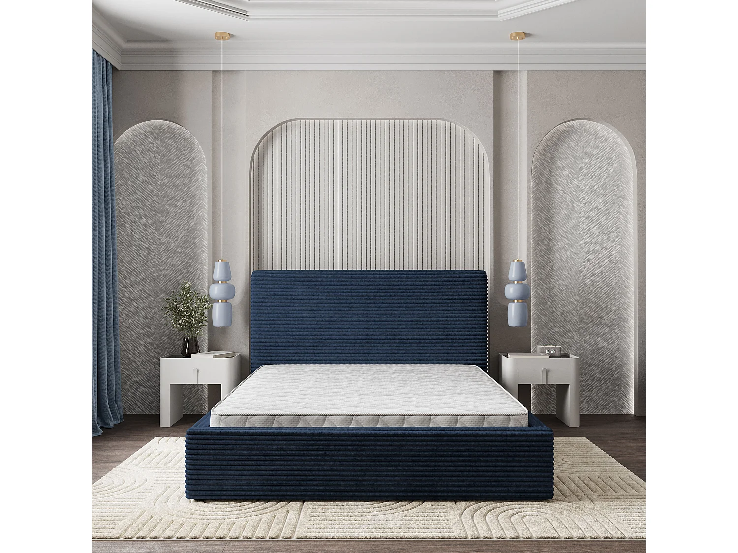 Gestoffeerd bed MIRETTI 120x200 cm - Corduroy stof - Blauw