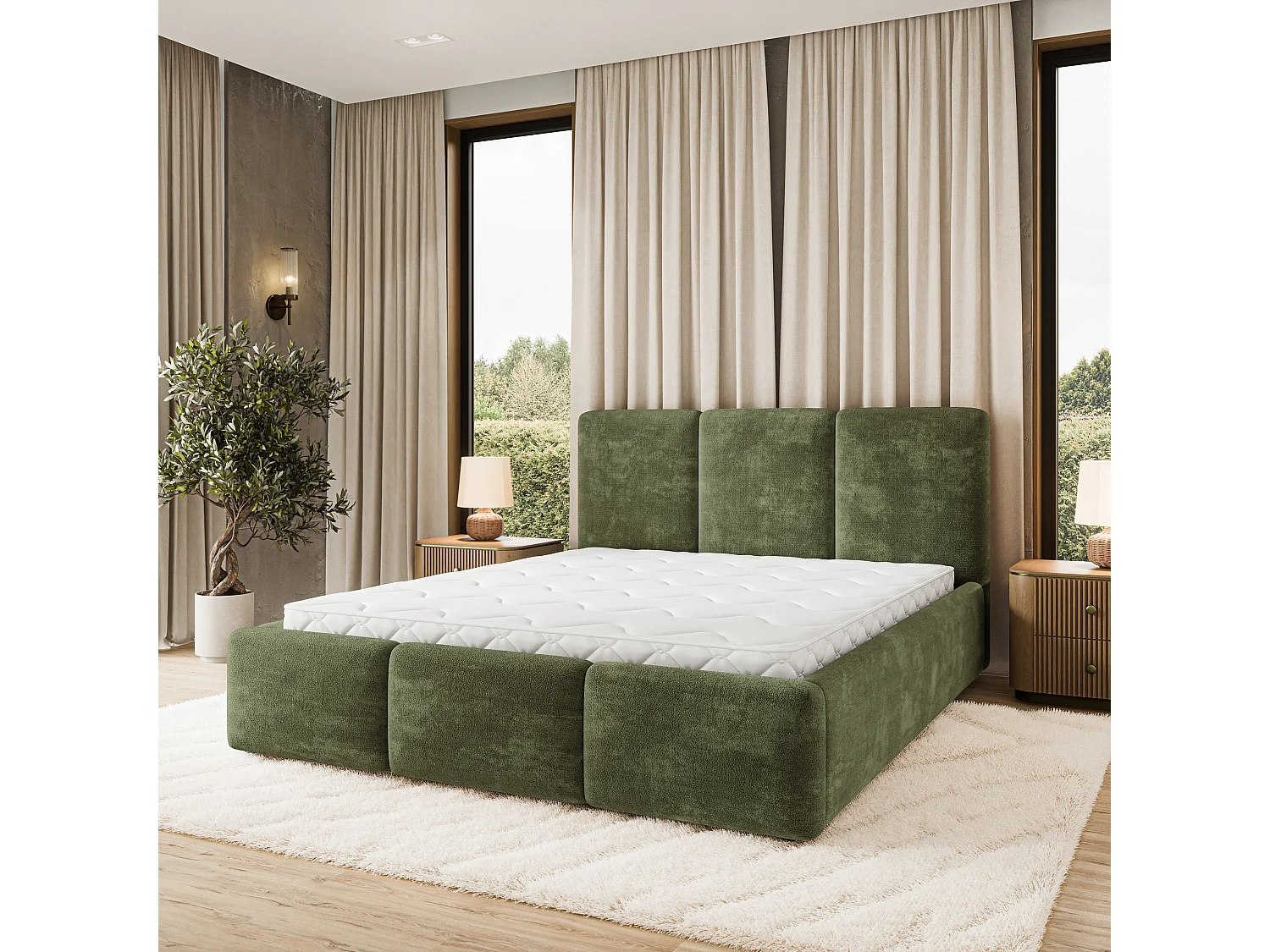 Gestoffeerd bed MORENA 180x200 cm - Chenillestof - Groen
