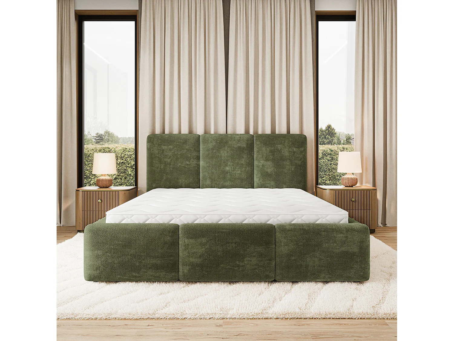 Gestoffeerd bed MORENA 180x200 cm - Chenillestof - Groen