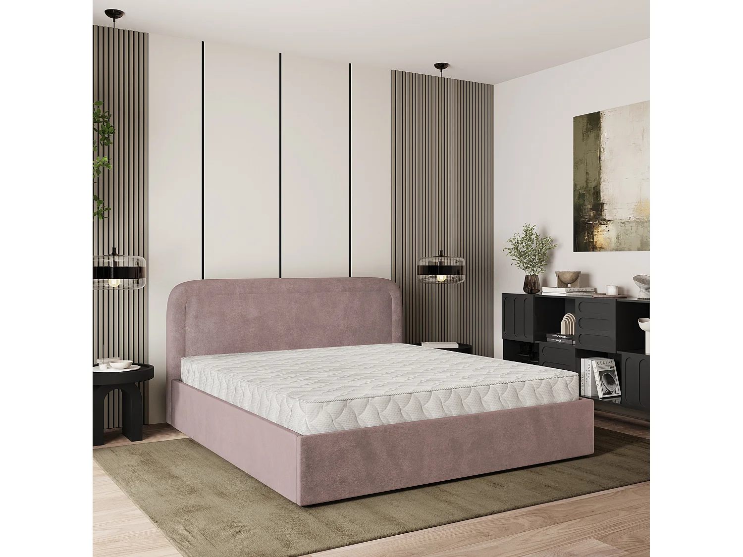 Lit Coffre BENIRA 140x200 cm - Tissu peluche - Rose poudré