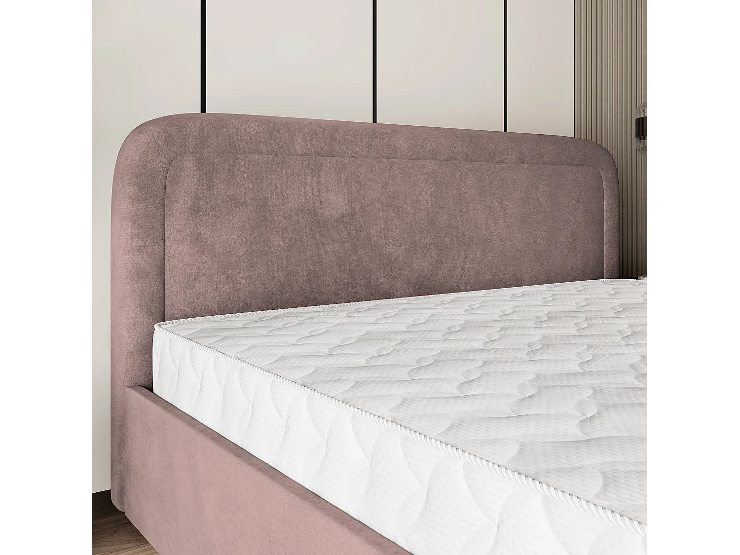 Lit Coffre BENIRA 140x200 cm - Tissu peluche - Rose poudré
