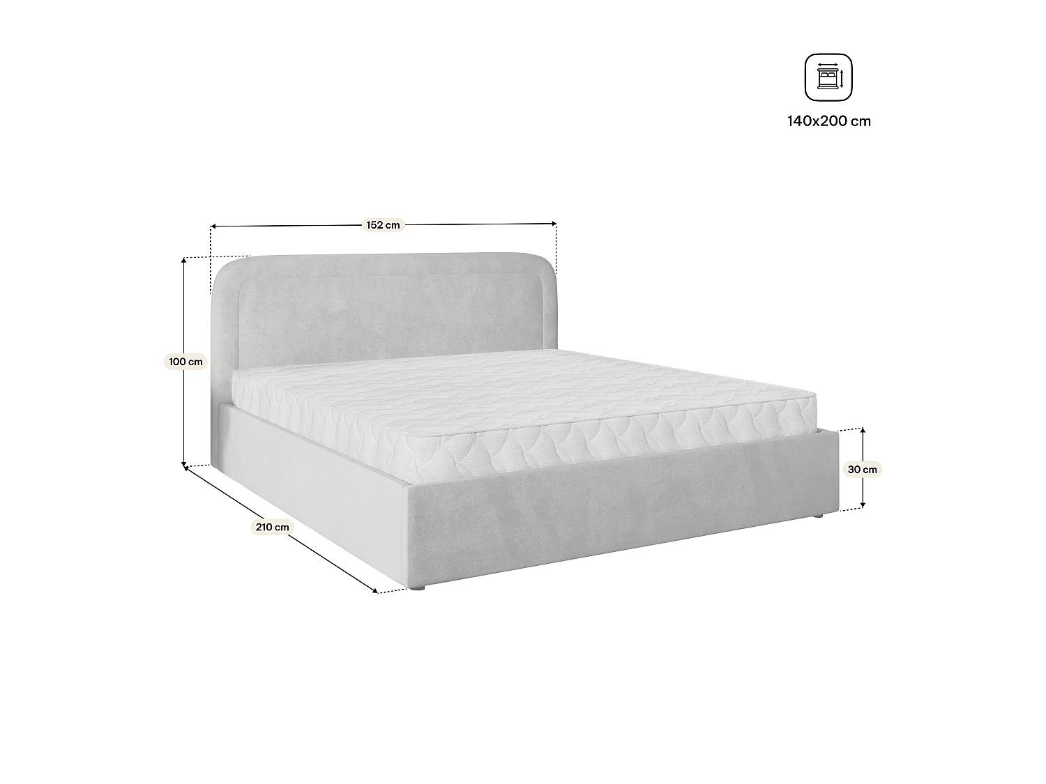 Lit Coffre BENIRA 140x200 cm - Tissu peluche - Rose poudré