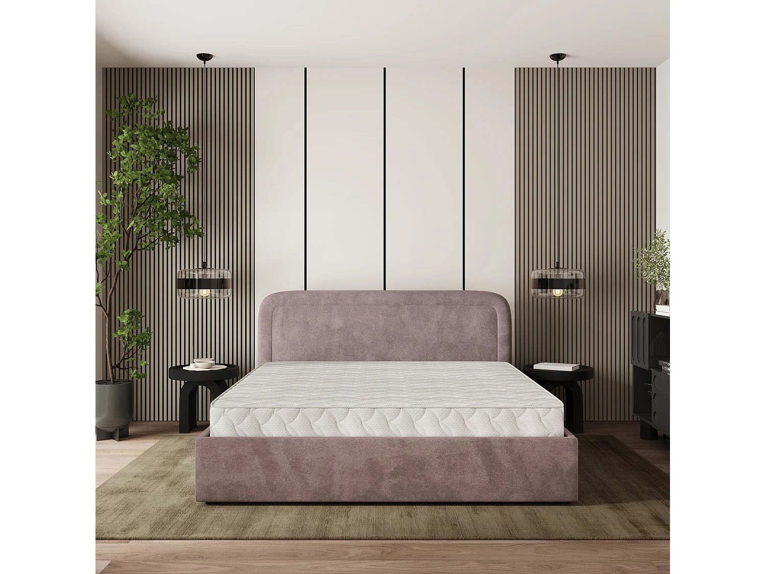 Lit Coffre BENIRA 140x200 cm - Tissu peluche - Rose poudré
