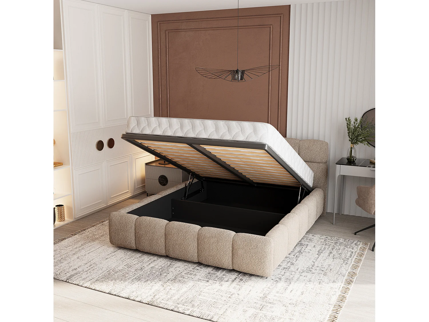 Gestoffeerd bed FARU 180x200 cm - Bouclé stof - Beige