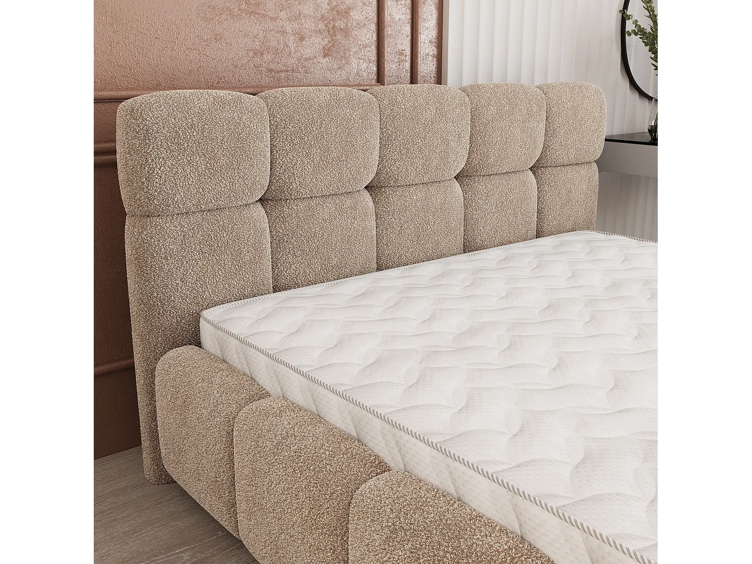 Gestoffeerd bed FARU 180x200 cm - Bouclé stof - Beige