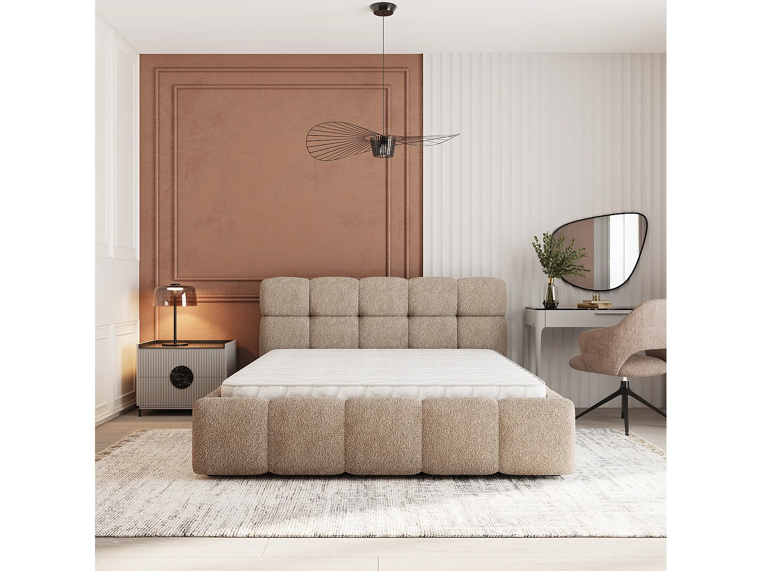 Gestoffeerd bed FARU 180x200 cm - Bouclé stof - Beige