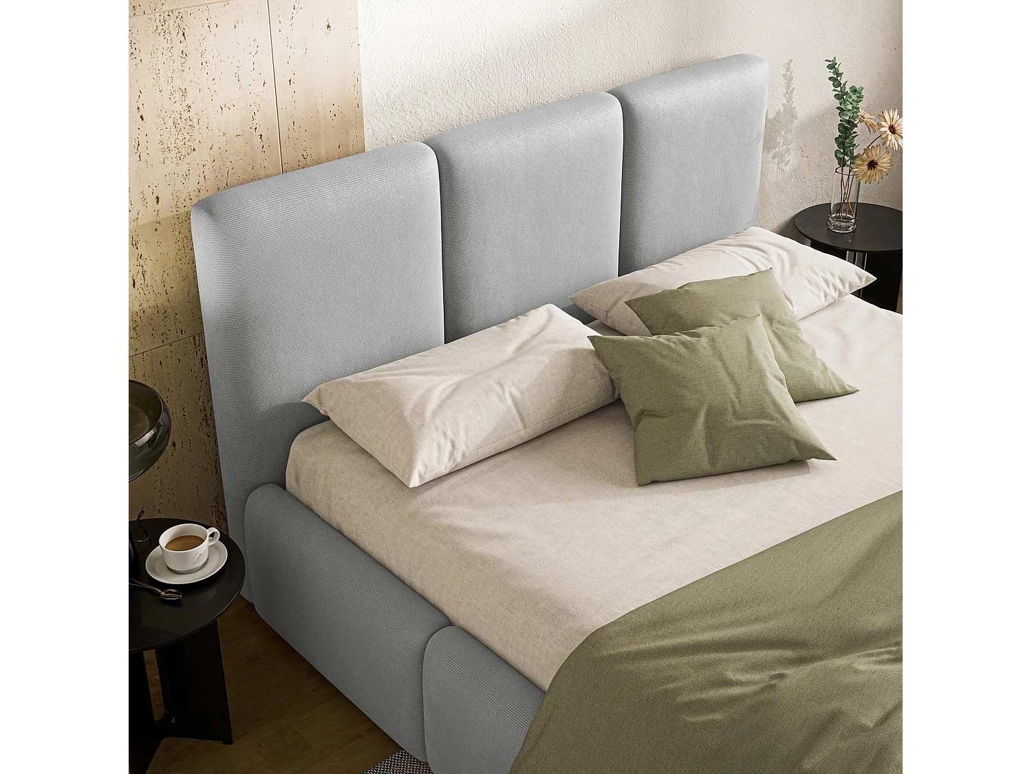 Gestoffeerd bed ARSIL 200x200 cm - Pluche stof - Lichtgrijs