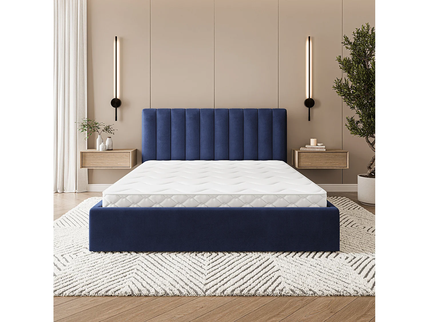 Gestoffeerd bed DEMERA 200x200 cm - Fluwelen stof - Blauw