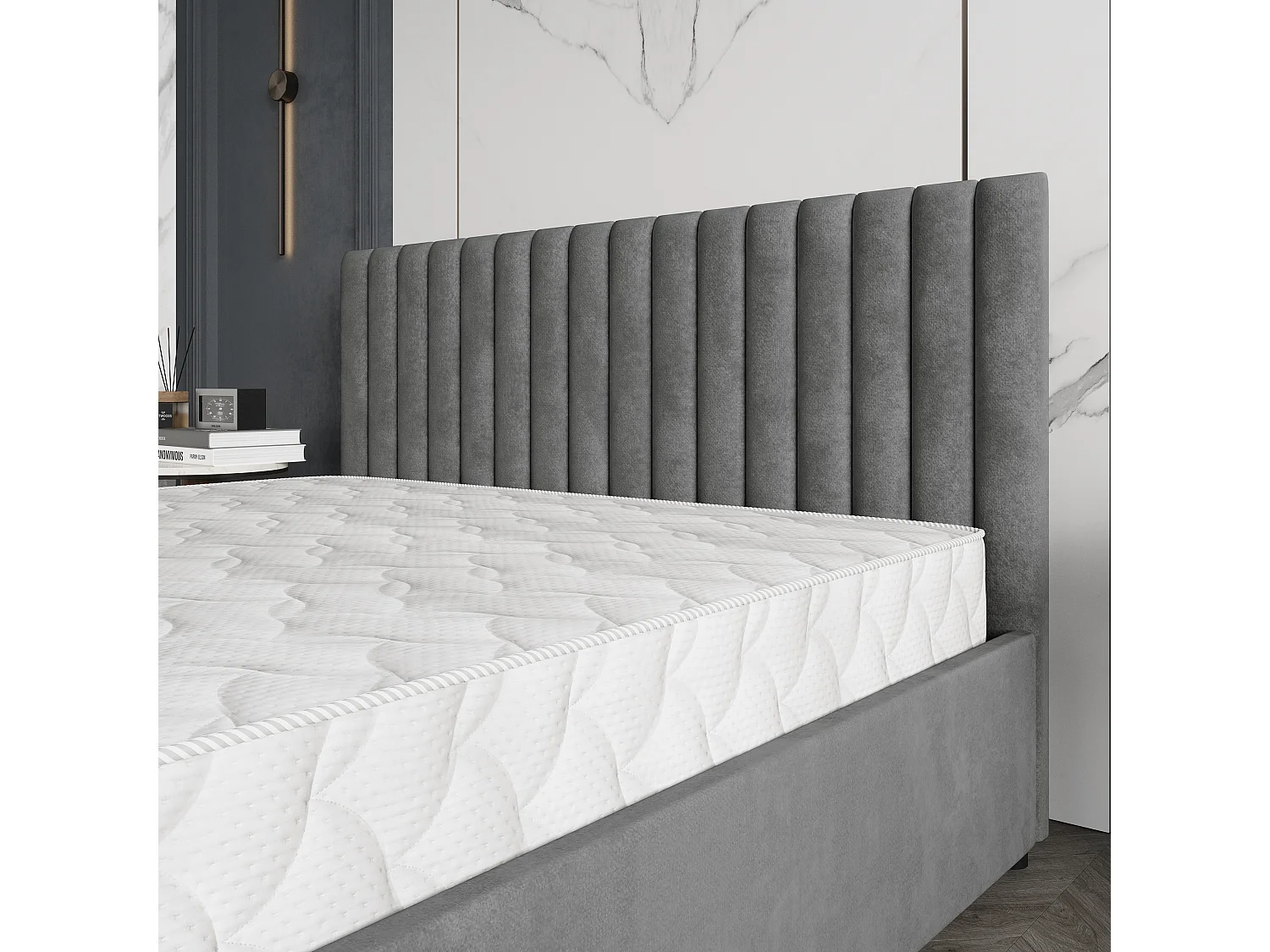 Gestoffeerd bed CARMIA 140x200 cm - Pluche stof - Grijs