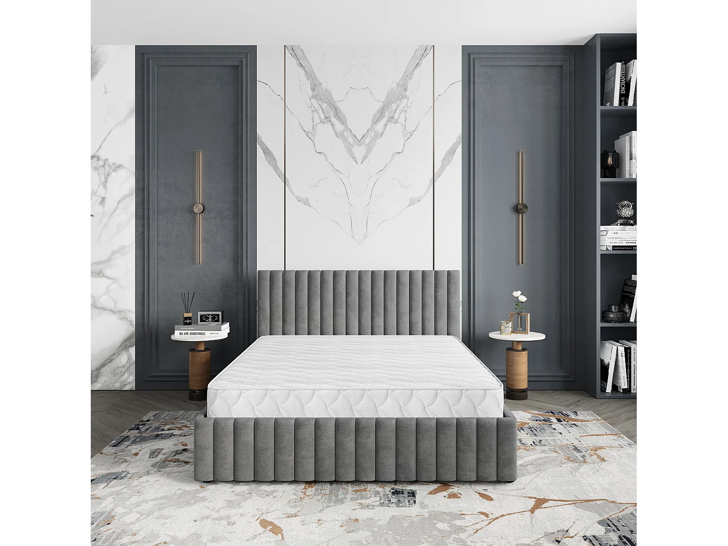 Gestoffeerd bed CARMIA 140x200 cm - Pluche stof - Grijs