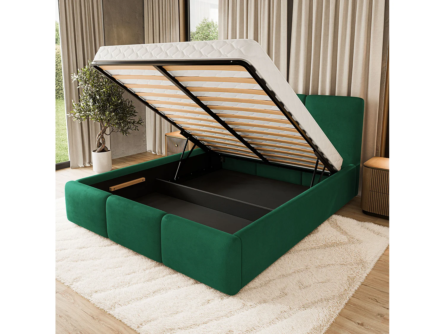 Gestoffeerd bed MORENA 160x200 cm - Fluwelen stof - Flessengroen