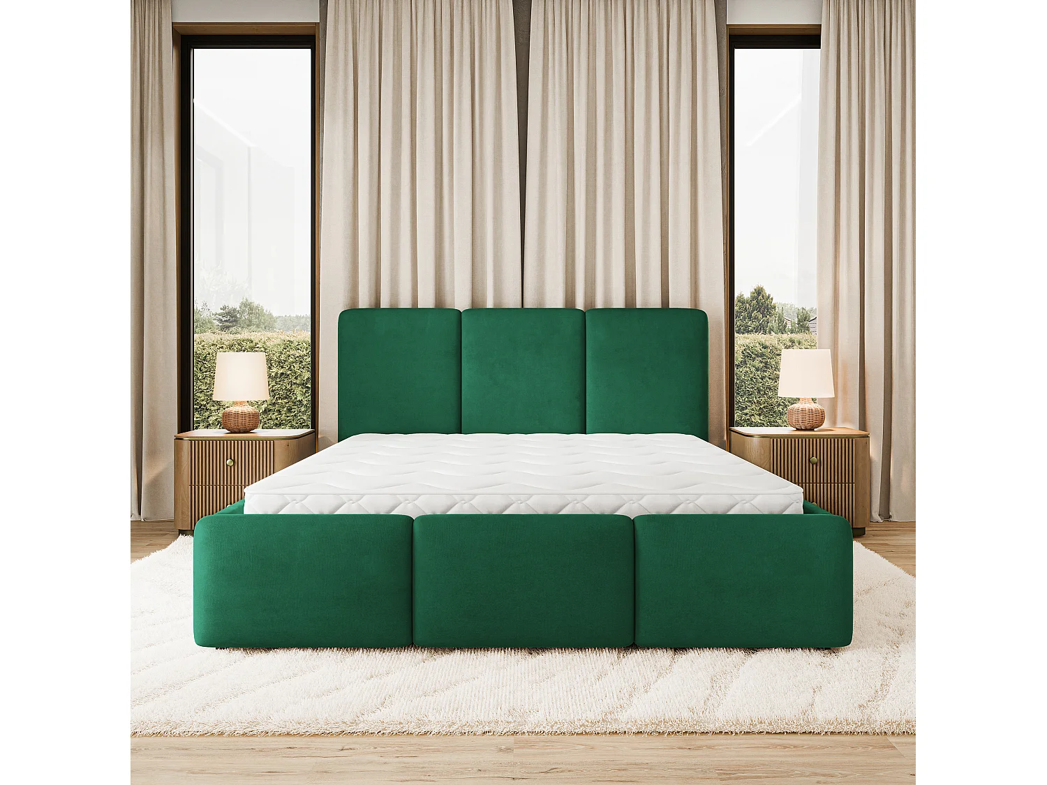 Gestoffeerd bed MORENA 160x200 cm - Fluwelen stof - Flessengroen