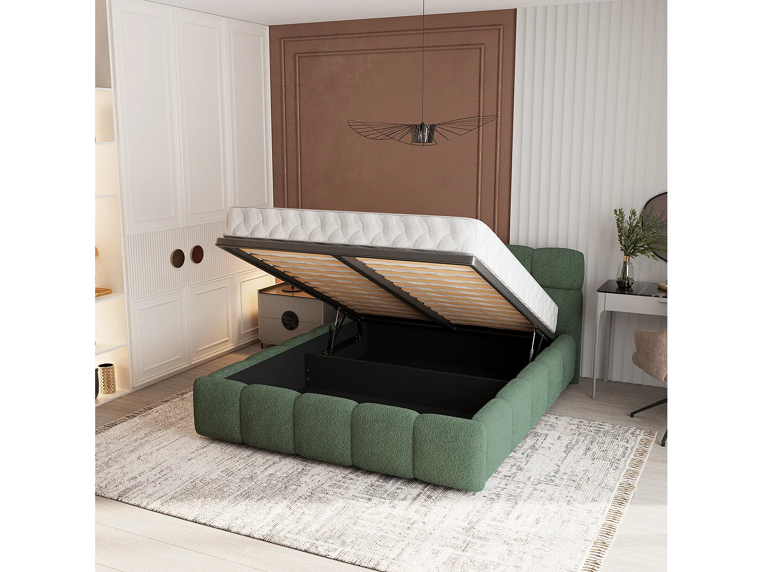 Gestoffeerd bed FARU 140x200 cm - Bouclé stof - Groen