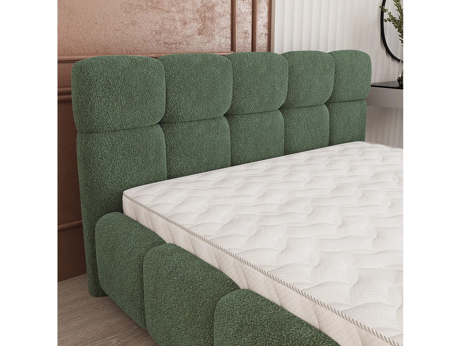 Gestoffeerd bed FARU 140x200 cm - Bouclé stof - Groen