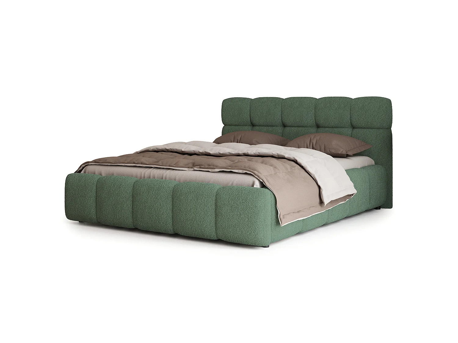 Gestoffeerd bed FARU 140x200 cm - Bouclé stof - Groen