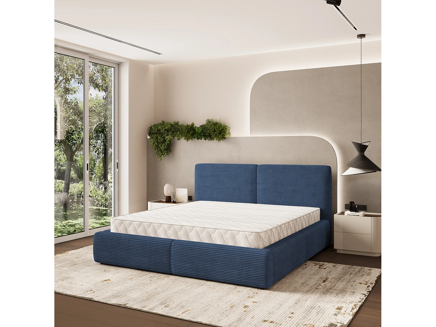 Gestoffeerd bed FELURO 120x200 cm - Corduroy stof - Blauw