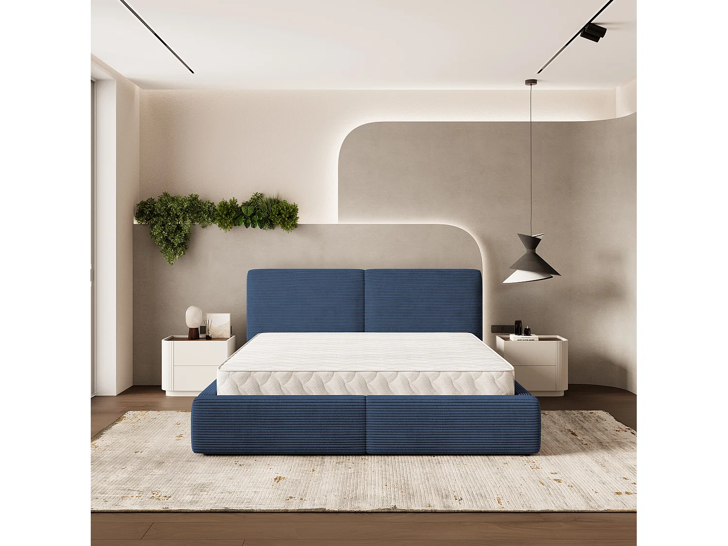 Gestoffeerd bed FELURO 120x200 cm - Corduroy stof - Blauw