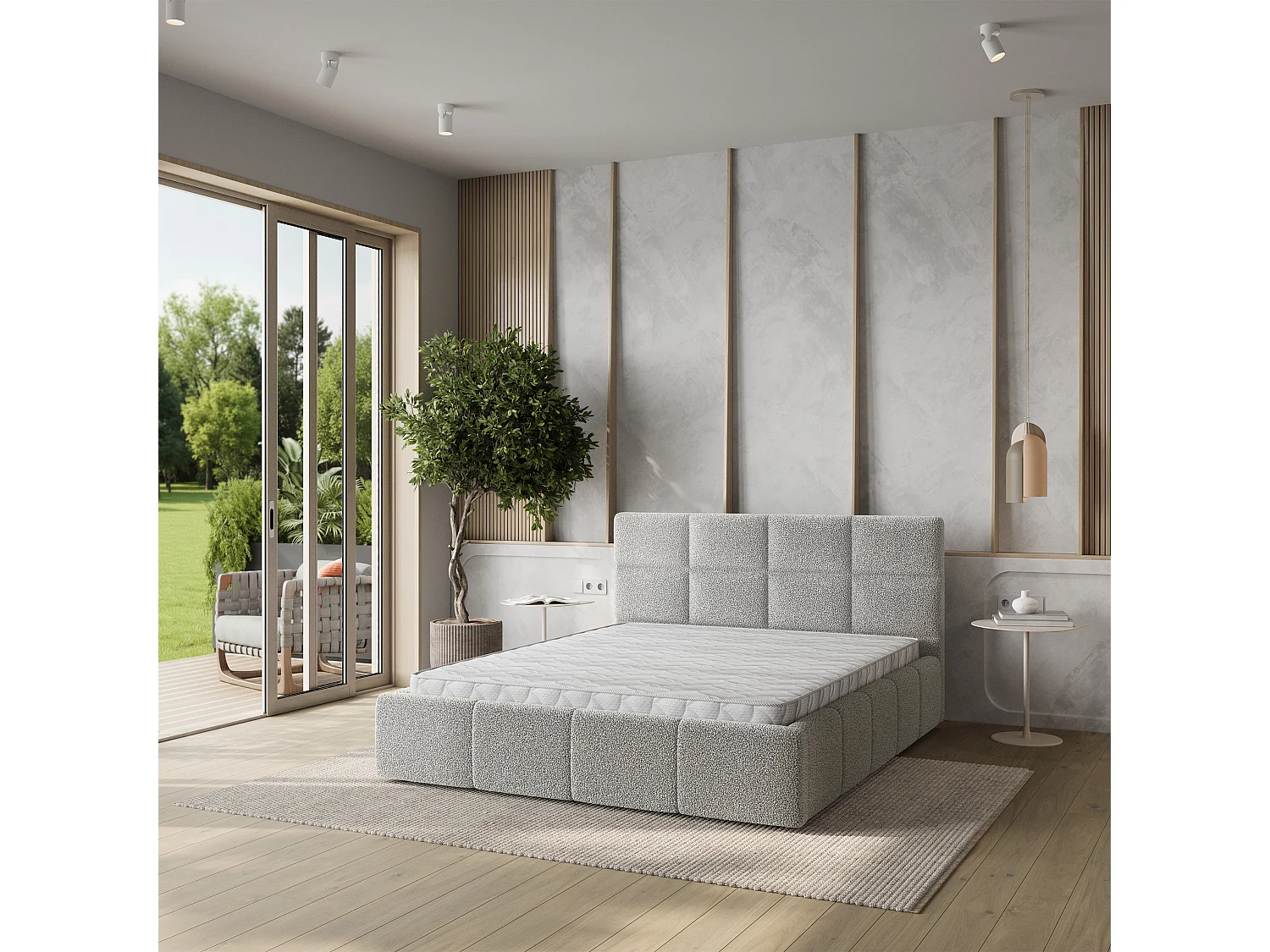 Gestoffeerd bed COMO 180x200 cm - Bouclé stof - Lichtgrijs