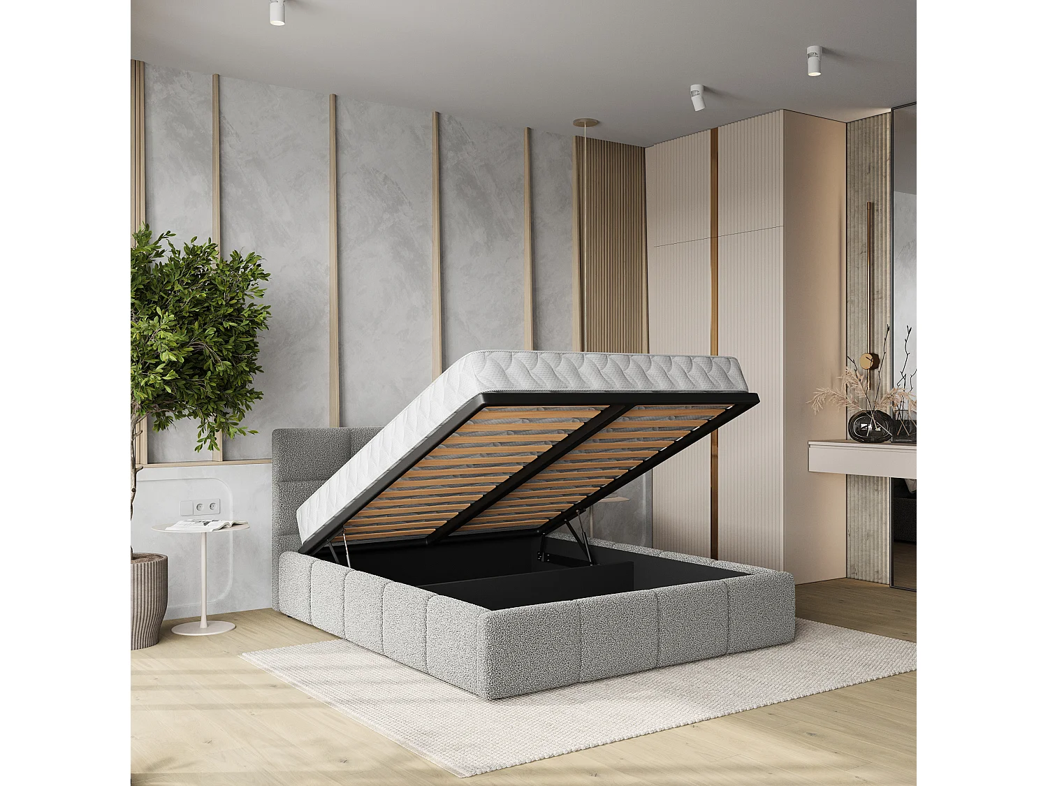 Gestoffeerd bed COMO 180x200 cm - Bouclé stof - Lichtgrijs