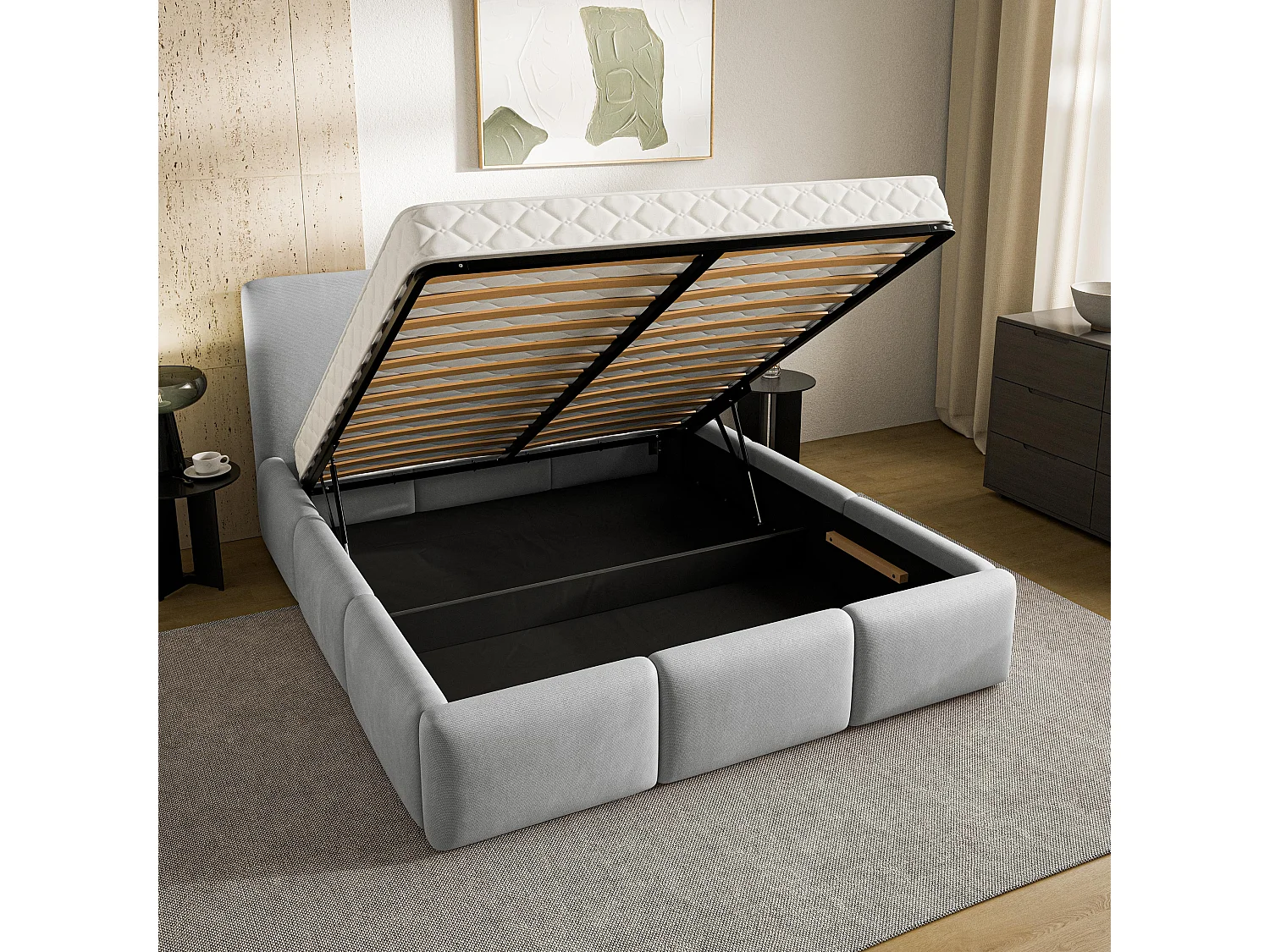 Gestoffeerd bed ARSIL 180x200 cm - Pluche stof - Lichtgrijs