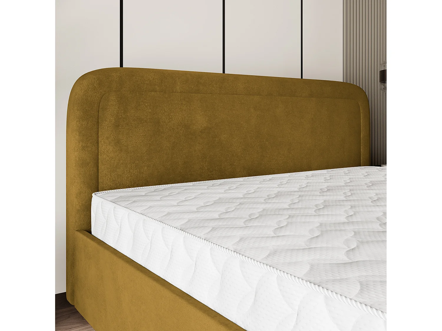 Lit Coffre BENIRA 160x200 cm - Tissu peluche - Jaune