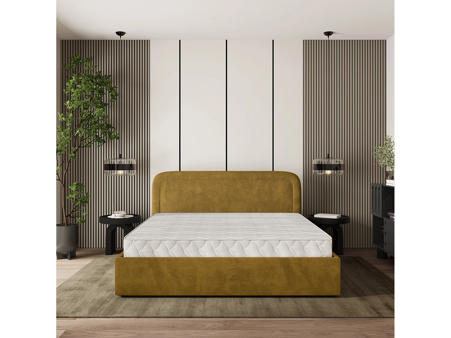 Lit Coffre BENIRA 160x200 cm - Tissu peluche - Jaune