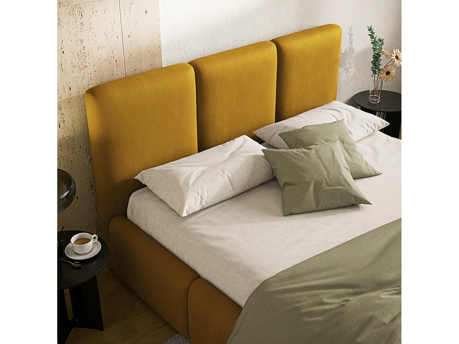 Lit Coffre ARSIL 140x200 cm - Tissu peluche - Jaune